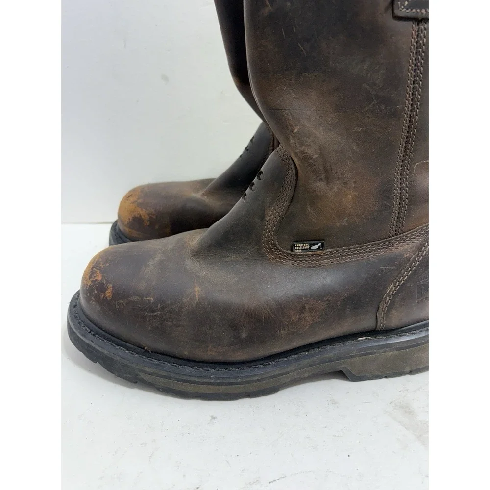 Men's Timberland Pro Helix HD Pull On Waterproof Brown Boots Size 7 Extra Wide